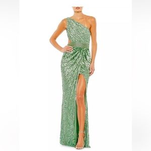 Mac Duggal 5687 Sequined One-Shoulder Lace-Up Gown Size 12 NWT